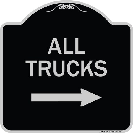 Driveway All Trucks With Right Arrow Heavy-Gauge Aluminum Architectural Sign